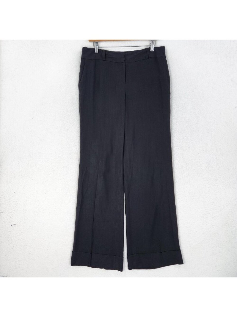 Ann Taylor Pants Womens 6 Black Wool Wide Leg Cuffed High Rise Lined Work Office